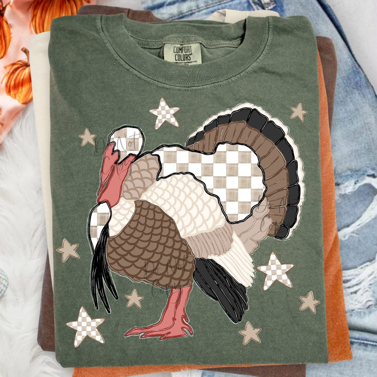 Patchwork Turkey Thanksgiving Graphic Tee