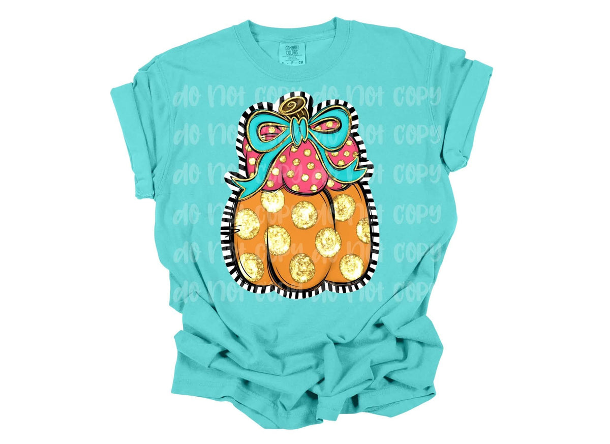 Glitter Polka Dot Pumpkin Bow Tee