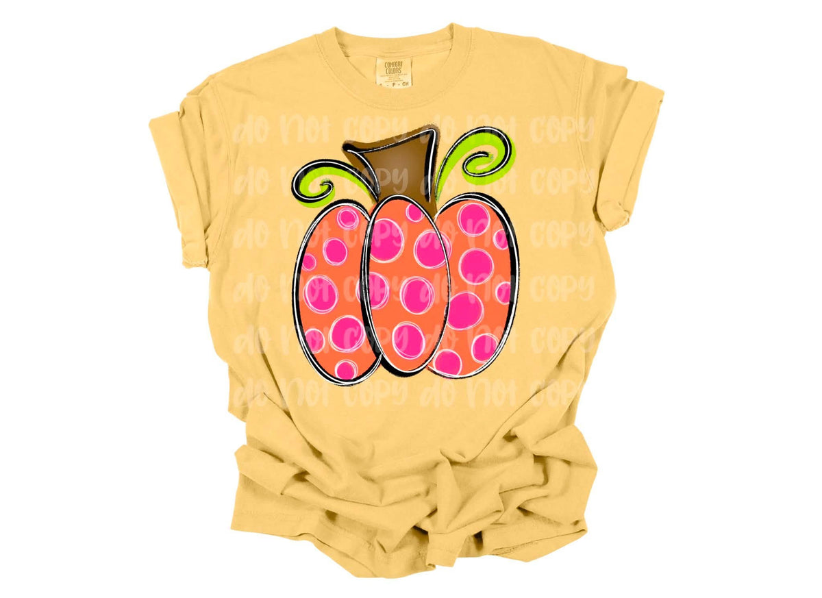 Pink Polka Dot Pumpkin Fall Tee
